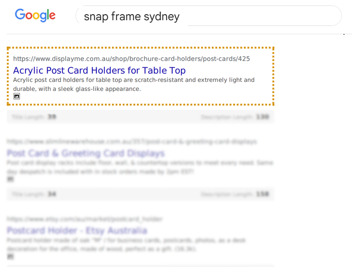 DISPLAYME case study — ranked #1 on Google for "snap frames Sydney"
